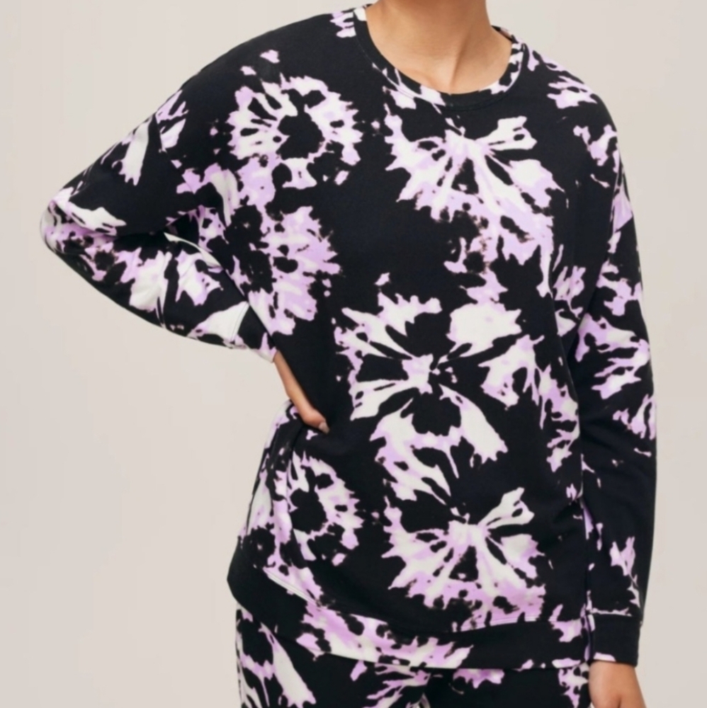 Athleta Top & Bottom, Black and Purple Tie-Dye Sweatshirt and Pants Set